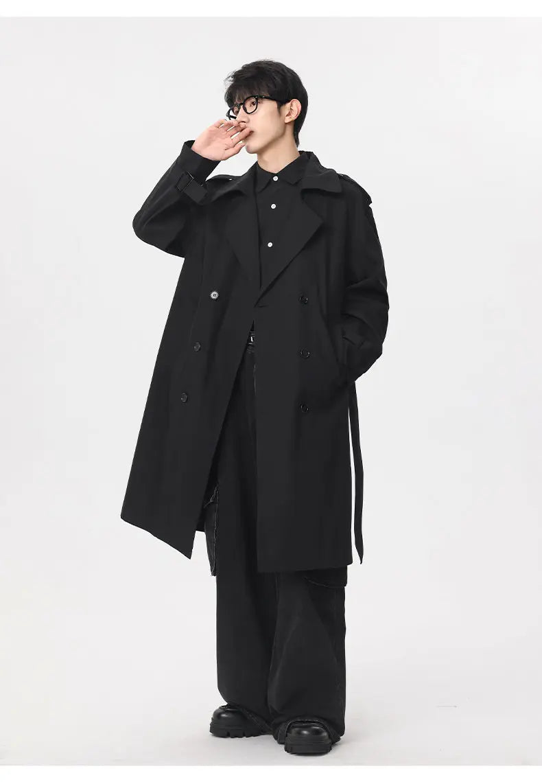 Marvelous business casual men's solid color double-breasted retro classic mid-length coat