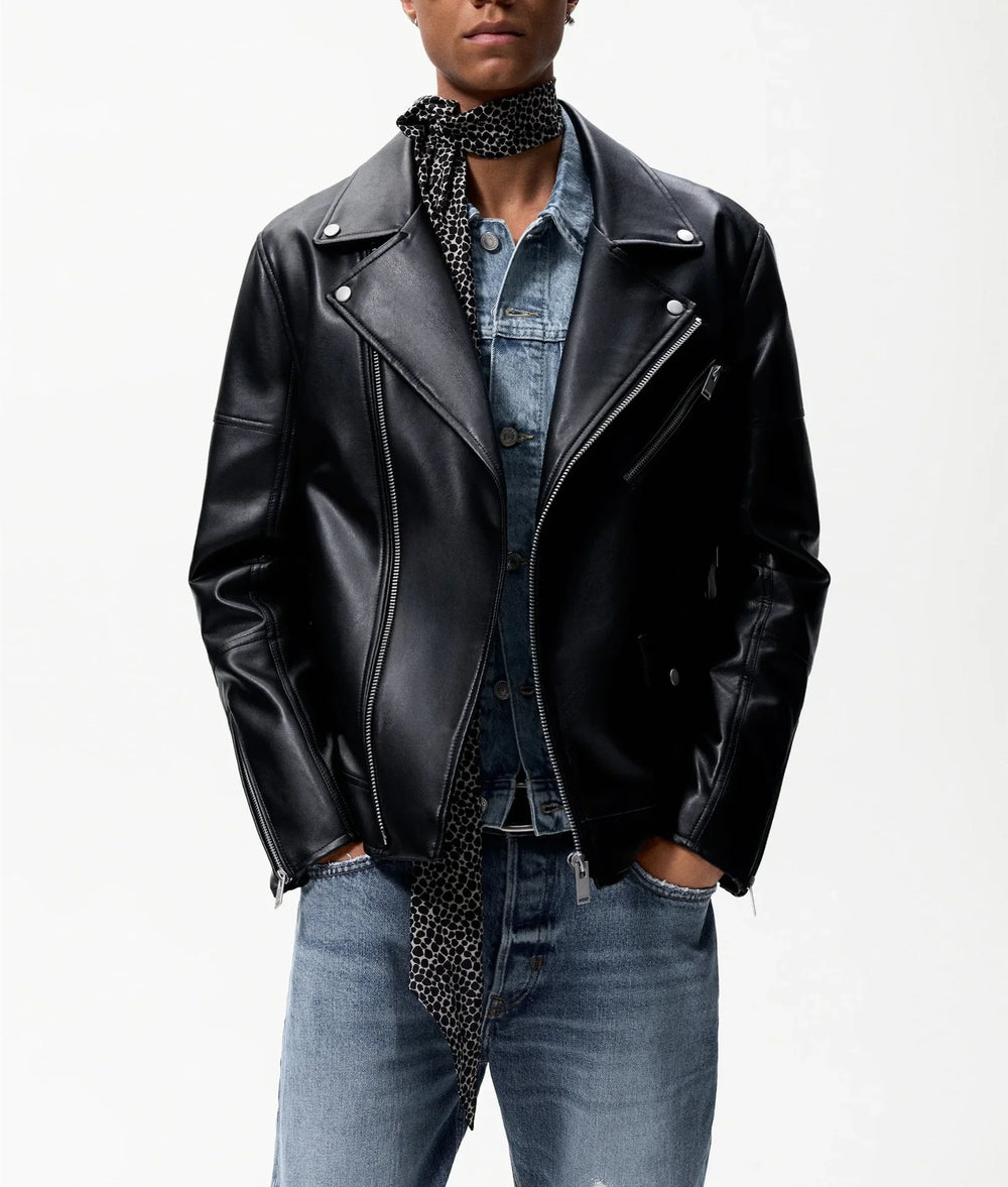 Men's  Fashionable  Zipper Leather Biker Jacket