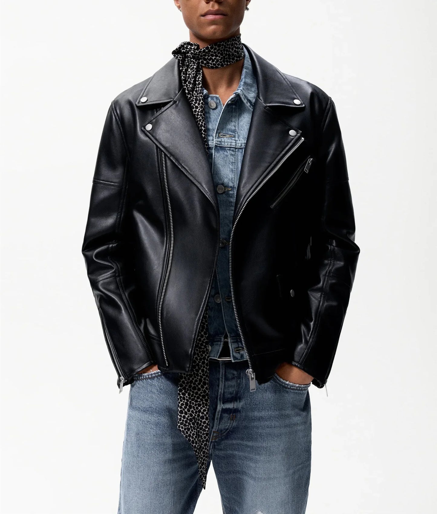 Men's  Fashionable  Zipper Leather Biker Jacket