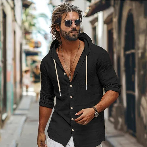 Men's Trendy  Long Sleeve Hooded Single-breasted T-shirt