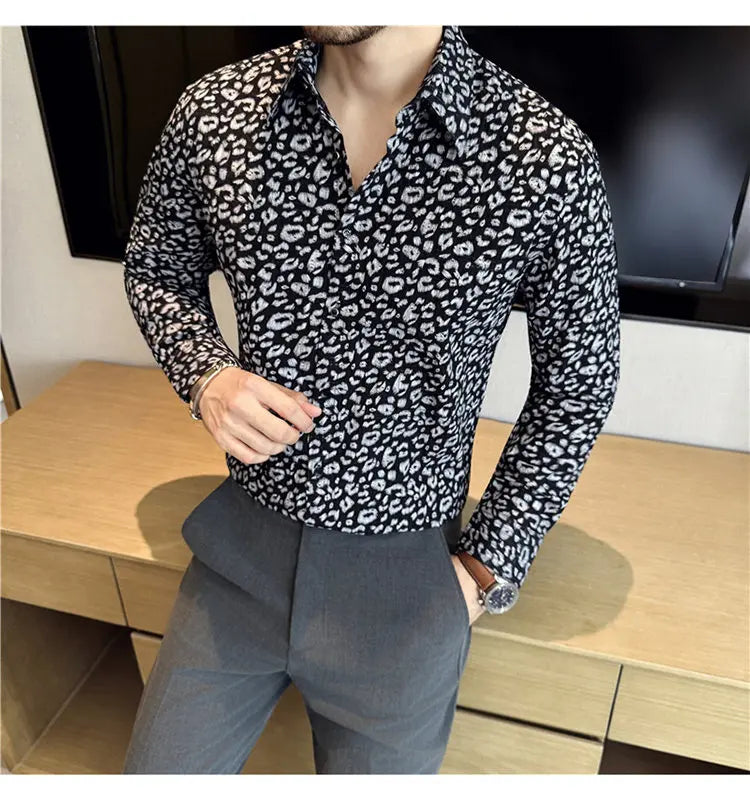 Men's Long-sleeved Floral  Shirt with High-quality