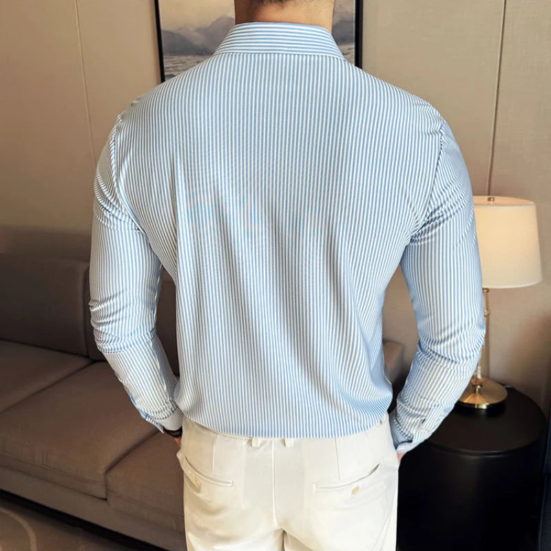 Elegant  striped long-sleeved men's slim fit business shirt