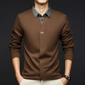 Men's Winter Long Sleeve Top Knit Sweater with Woven Shirt Collar