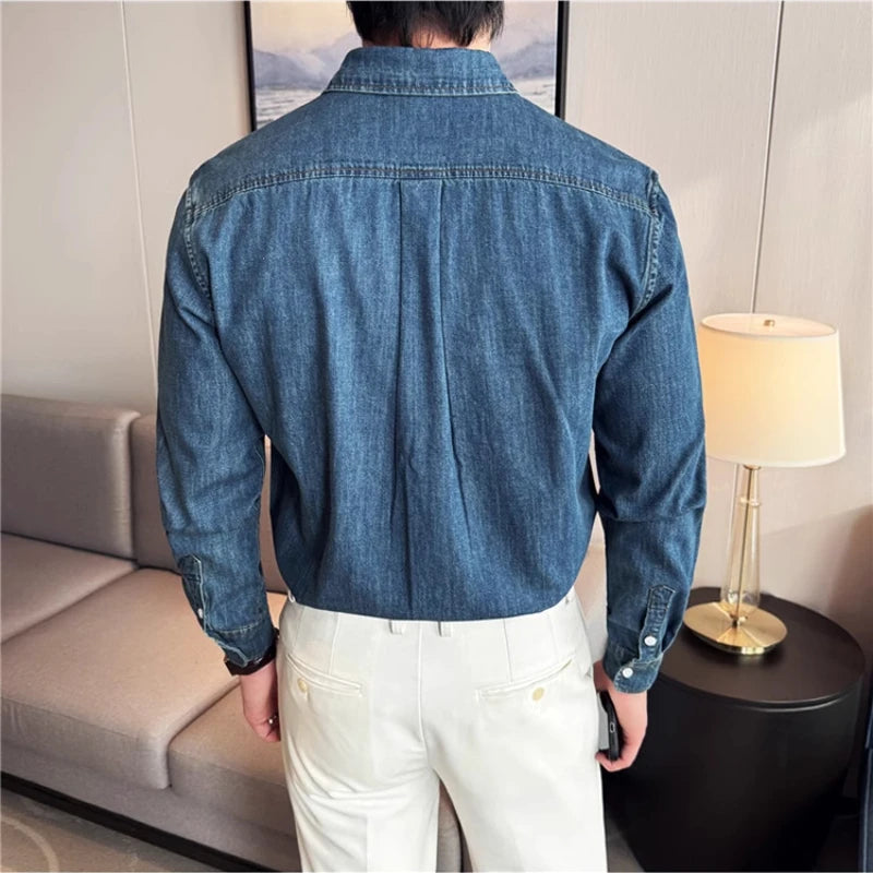 Men's 90% Cotton Denim Shirt – Classic Collar & Button-Up Design