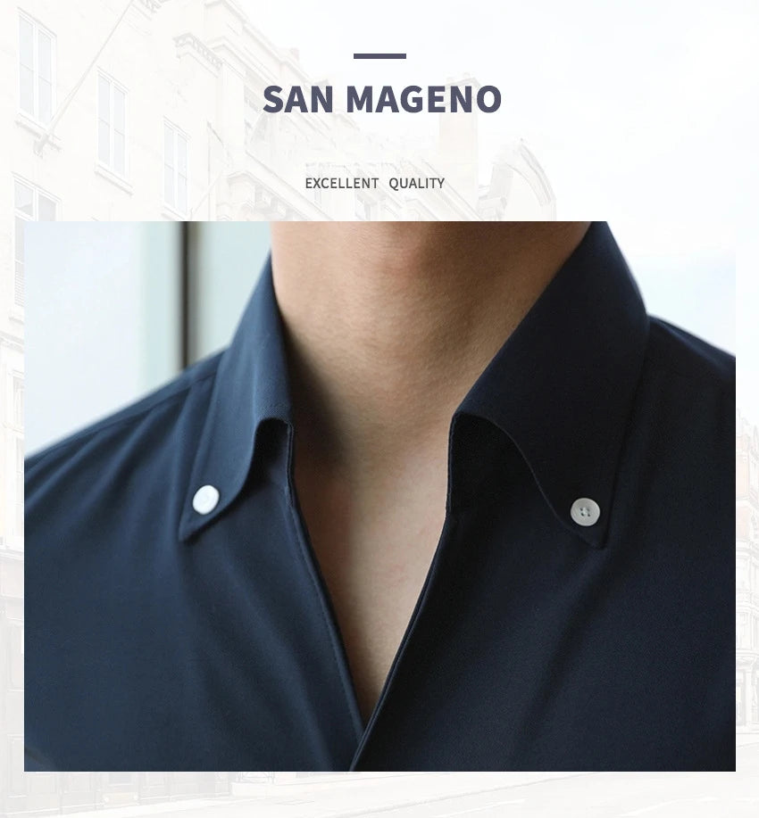 Men's Italian Collar Shirt, Wrinkle-free, Fashionable, Slim-fit