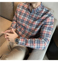 Men's 100% Cotton Brushed Plaid Long-Sleeve Shirt  Thickened Warm Shirt for Autumn and Winter