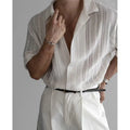 Vintage Cuban Collar Hollow Short Sleeved Shirt Men