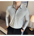 Elegant  striped long-sleeved men's slim fit business shirt