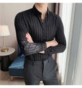 Alluring Korean Luxury Long Sleeve Striped Shirts For Men Slim Fit