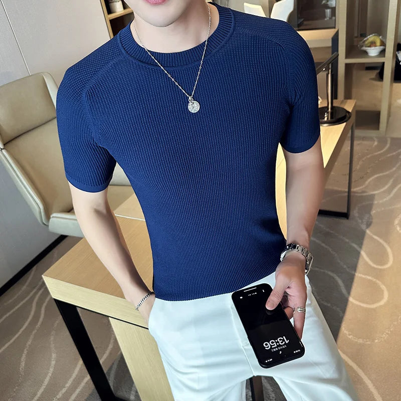 Men's Business Casual Slim Fit Silk Short Sleeve T Shirt
