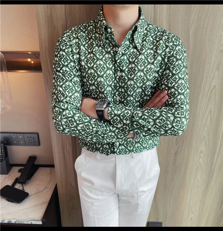 Latest  Floral Shirt Men Fashion Slim Fit Long Sleeve