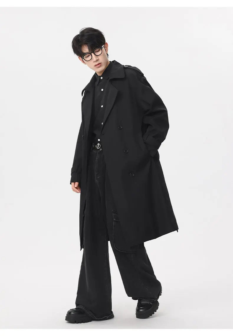 Marvelous business casual men's solid color double-breasted retro classic mid-length coat