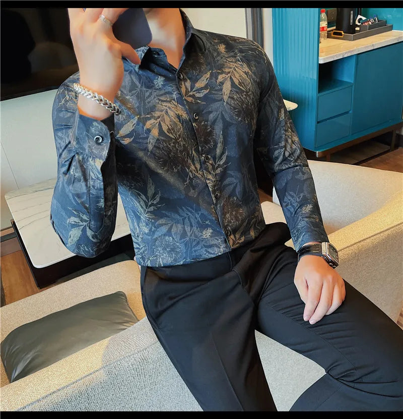 Men 's Korean Style  Business Floral Shirt