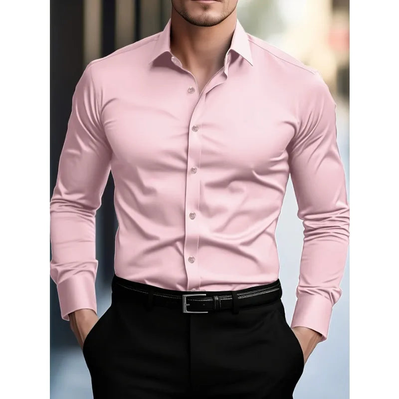 New Men's Trendy   Long Sleeve Elastic Shirt .It comes in 3 colors Grey ,Blue and Pink.