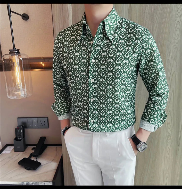 Latest  Floral Shirt Men Fashion Slim Fit Long Sleeve