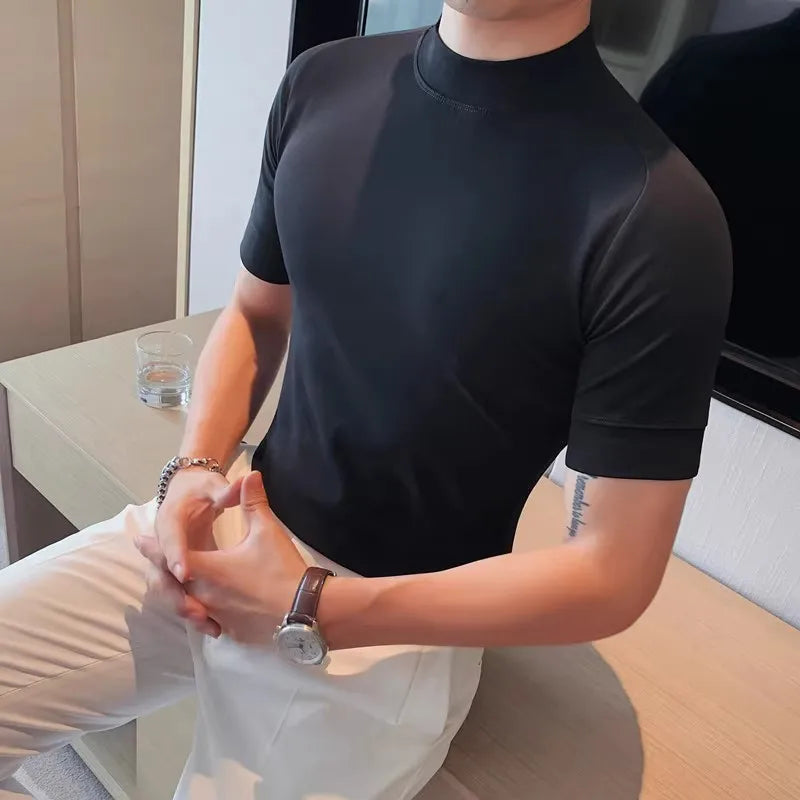 Turtleneck  Korean Luxury Clothing Short Sleeve T Shirt For Men