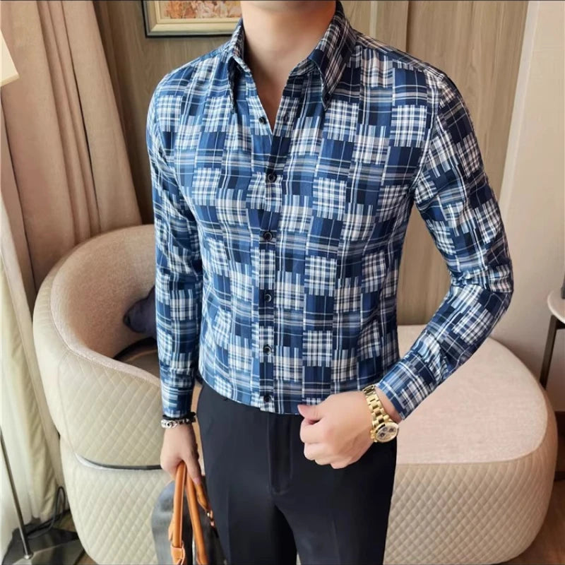 Men's Slim Fit Long-Sleeved Elastic Retro Shirt