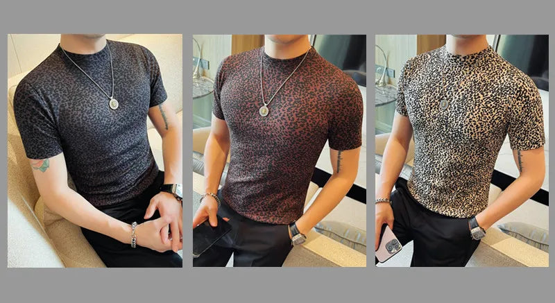 Leopard Pattern T Shirt For Men Summer Short Sleeve