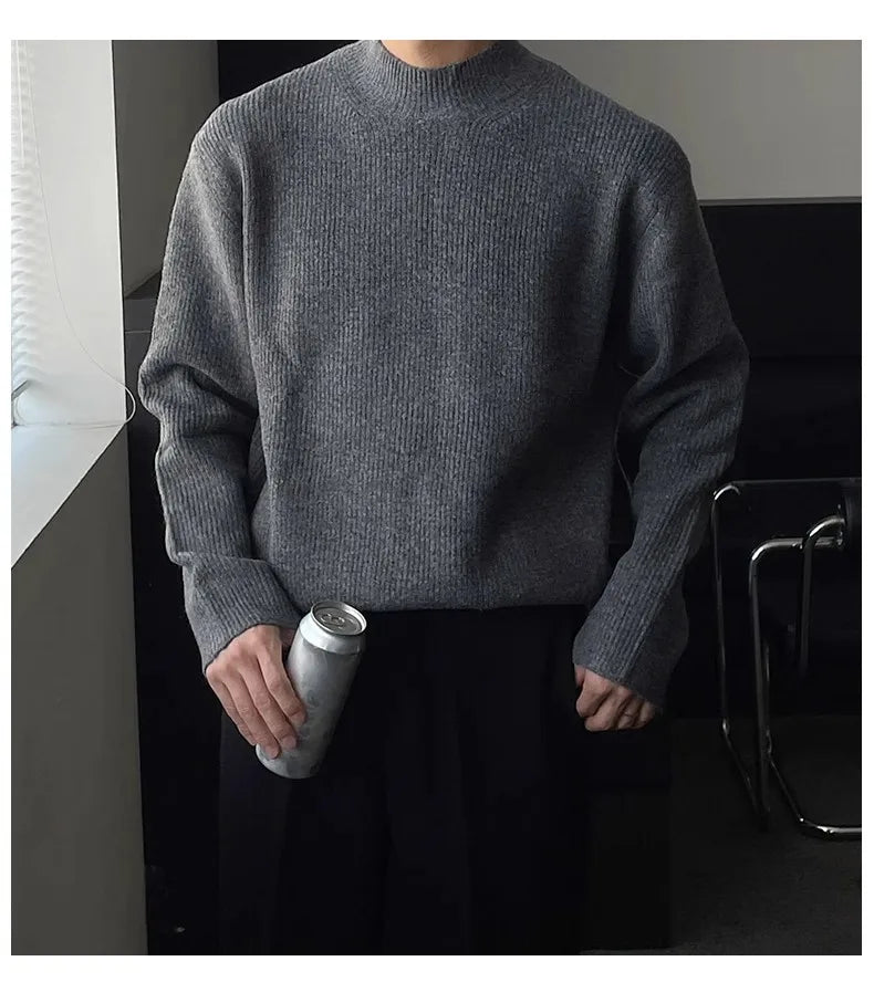 Half-high Collar Solid Color Men's Dark Pattern Sweater