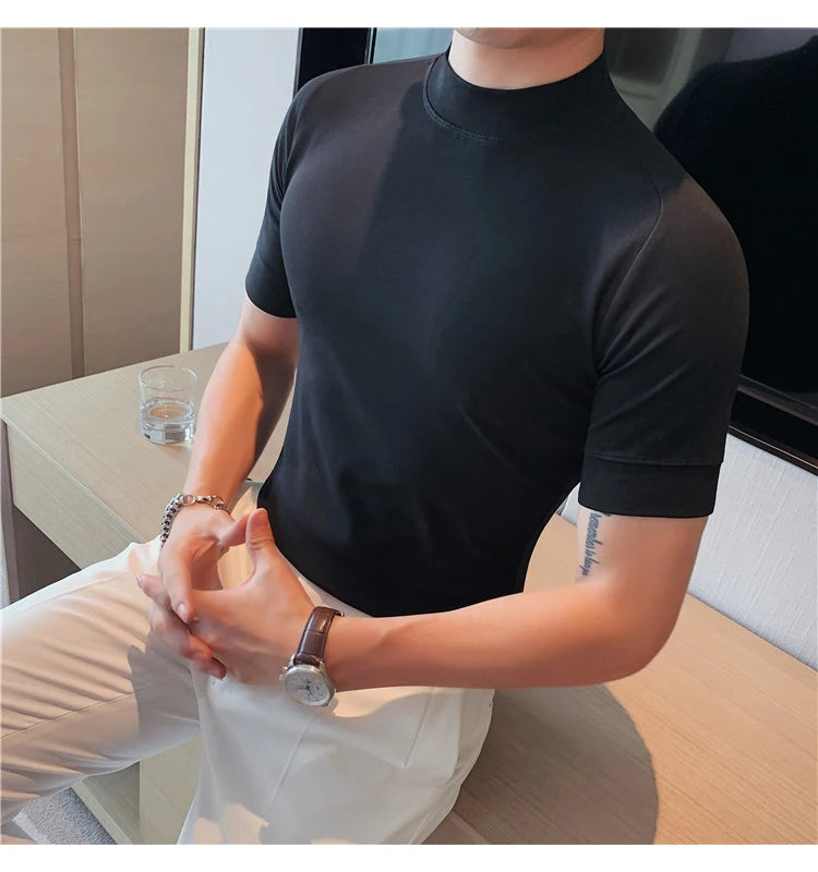 Turtleneck  Korean Luxury Clothing Short Sleeve T Shirt For Men
