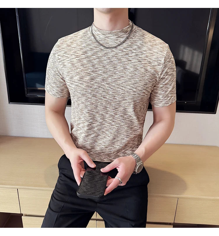 Camouflage T-shirt Men's Summer Half High Collar Slim Fit Short Sleeved Fashion