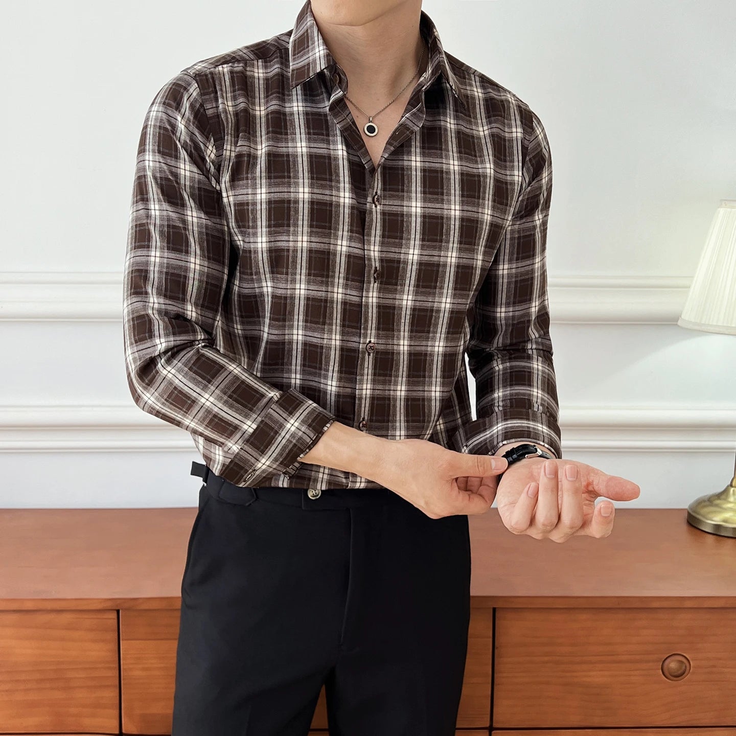 Men's Checkered Long Sleeve Shirt New Arrival | Business Casual Style Office Wear
