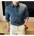 Men's 90% Cotton Denim Shirt – Classic Collar & Button-Up Design