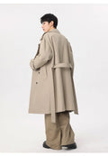 Marvelous business casual men's solid color double-breasted retro classic mid-length coat