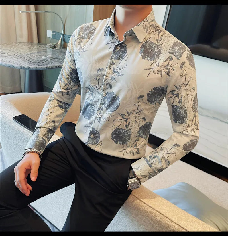 Men 's Korean Style  Business Floral Shirt