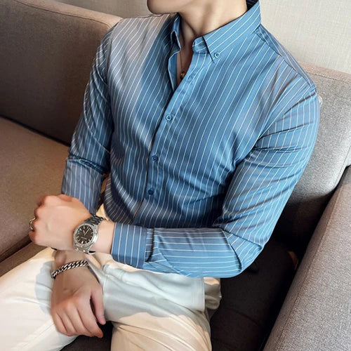 British Style Striped  Men' s Long Sleeve  Shirt