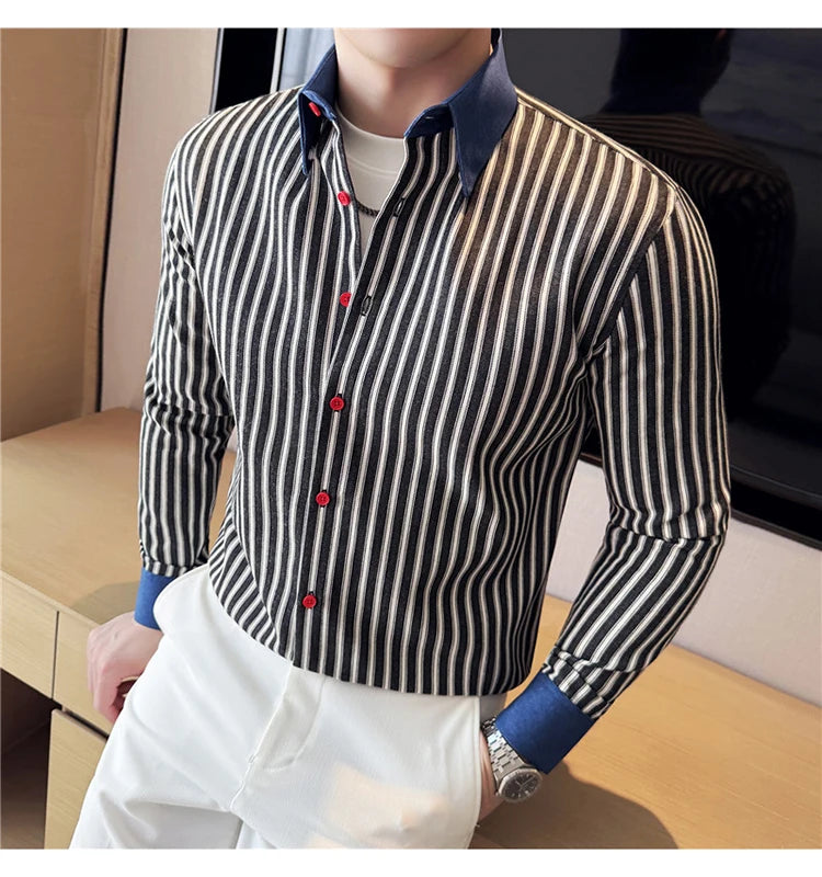 Men High-quality Long Sleeved Striped Shirts