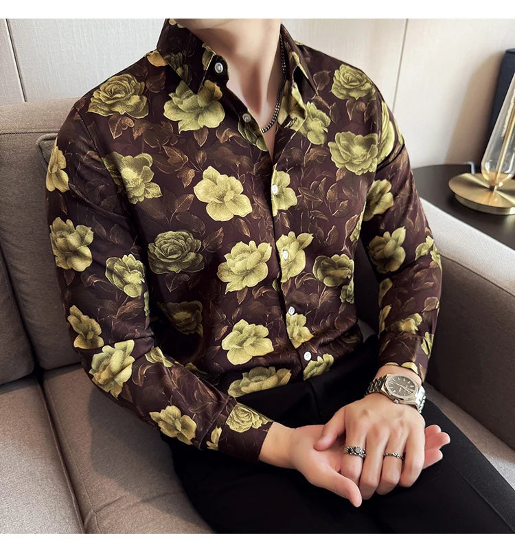 Men's Latest  Fashionable  Long-Sleeved Floral Shirt