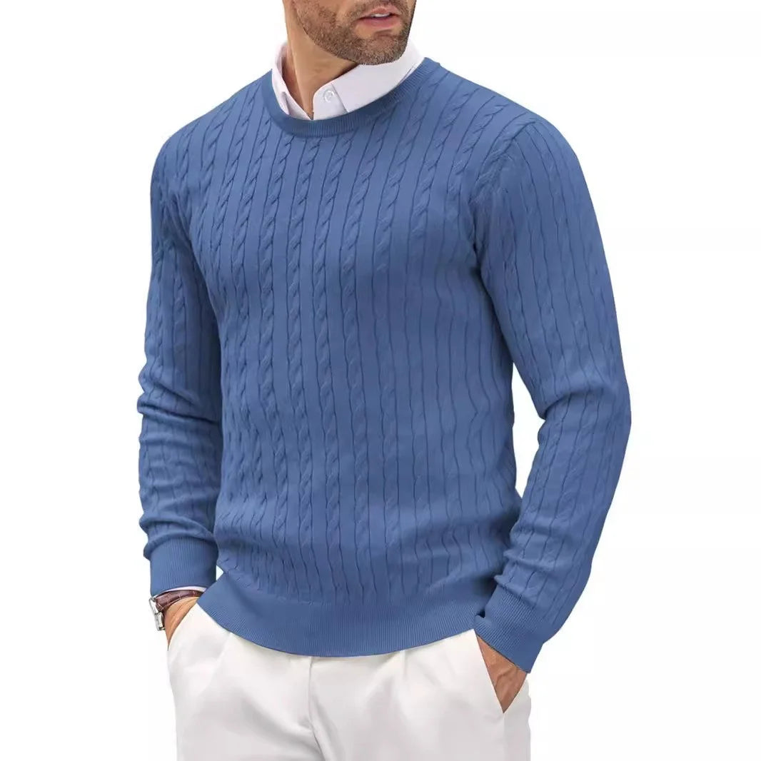 Men's All-Season Cable Knit Pullover Sweater with Rope Twist Pattern