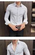 Men Striped Shirt Business Slim Fit Casual Non Iron Long Sleeve
