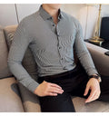 Elegant  striped long-sleeved men's slim fit business shirt