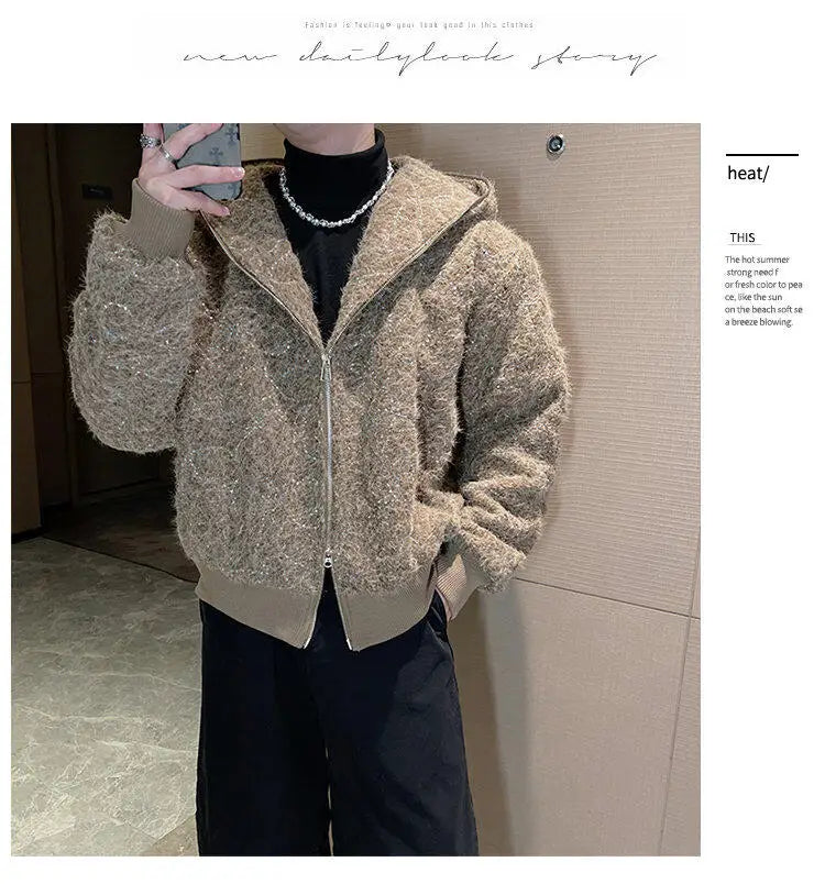 Korean Loose Hooded Jackets Men Zipper Jacket
