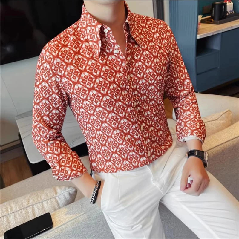 Latest  Floral Shirt Men Fashion Slim Fit Long Sleeve