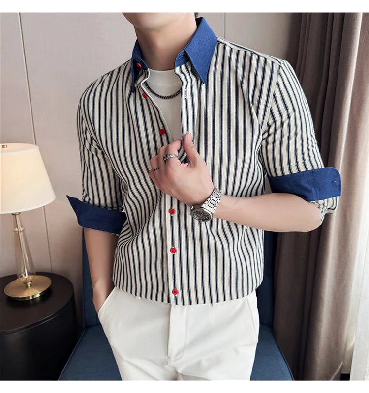 Men High-quality Long Sleeved Striped Shirts