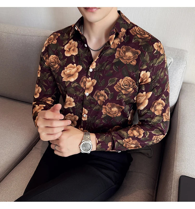 Men's Latest  Fashionable  Long-Sleeved Floral Shirt