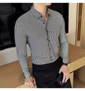 Elegant  striped long-sleeved men's slim fit business shirt