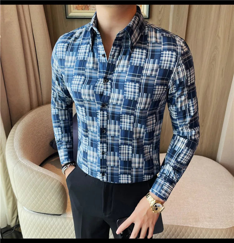 Men's Slim Fit Long-Sleeved Elastic Retro Shirt