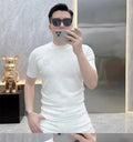 Men Jacquard Knitted Short Sleeve Casual T-shirts