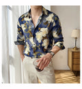 Men Draped Floral Contrast Shirt  Wrinkle-Resistant Flow   Casual Elegance