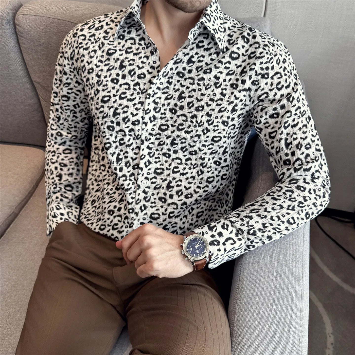 Men's Long-sleeved Floral  Shirt with High-quality