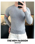 Men's Long Sleeve Casual Business Sweaters Slim Fit Round Necked