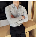 Elegant  striped long-sleeved men's slim fit business shirt