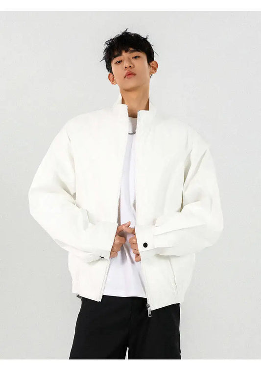 New Men's Solid Color Zip-up Stand Collar Loose Casual Jacket