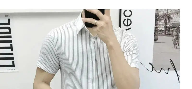 Casual Slim Fit Men Short Sleeve Non Iron Striped Light Shirt