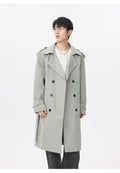 Marvelous business casual men's solid color double-breasted retro classic mid-length coat