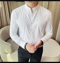 Men's Seamless Stand Up Collar Shirt  Solid Color Long Sleeved Shirt for Office